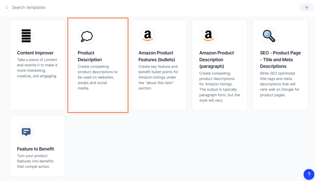 product description generator: template