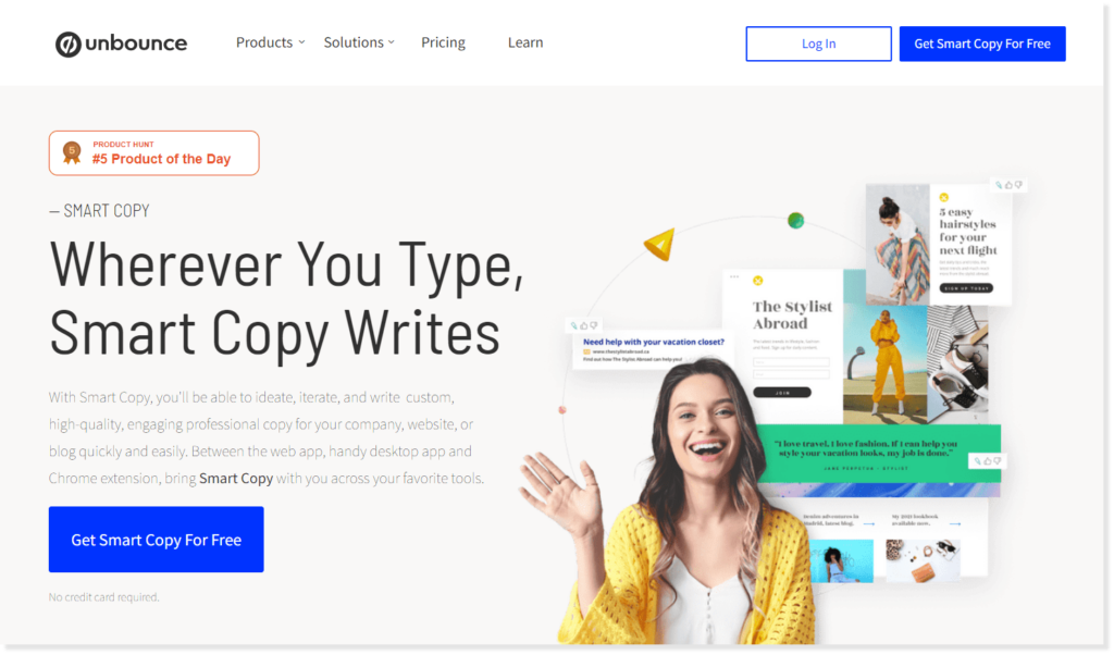 landing page examples: unbounce smart copy