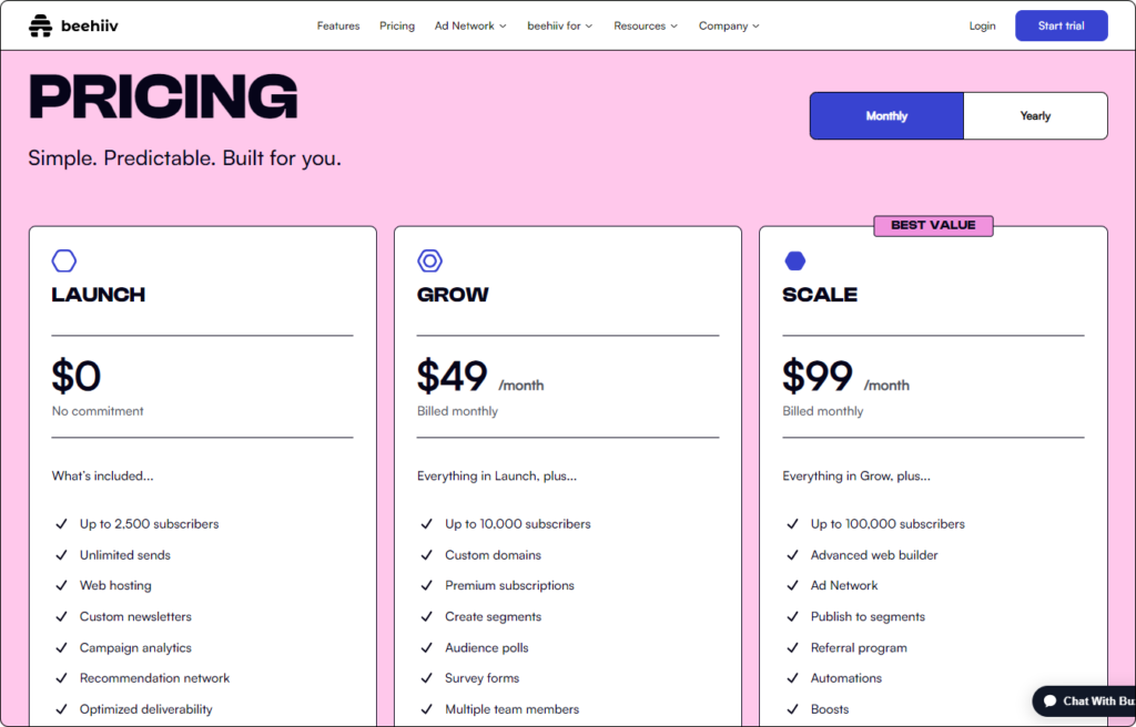 beehiiv pricing plans