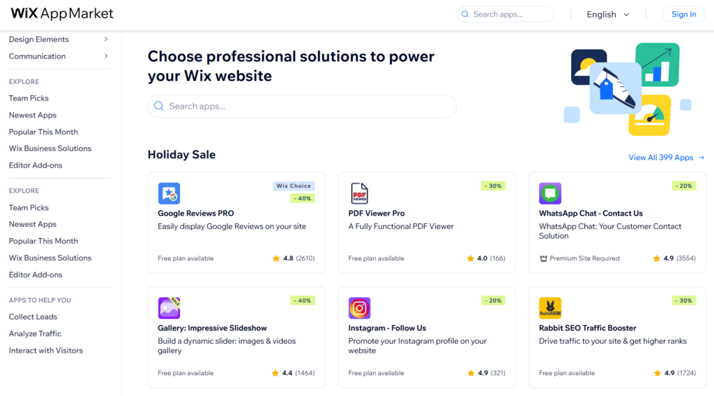 wix integrations apps