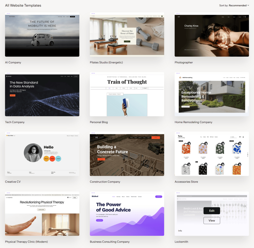 wix website templates
