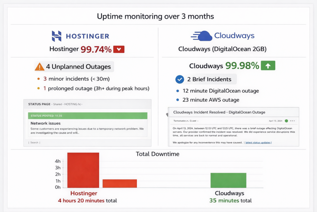 Uptime and Reliability - Hostinger vs Cloudways
