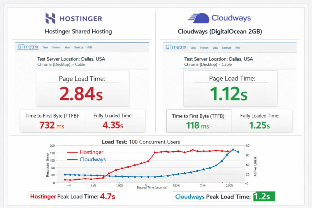cloudways vs hostinger - speed test result