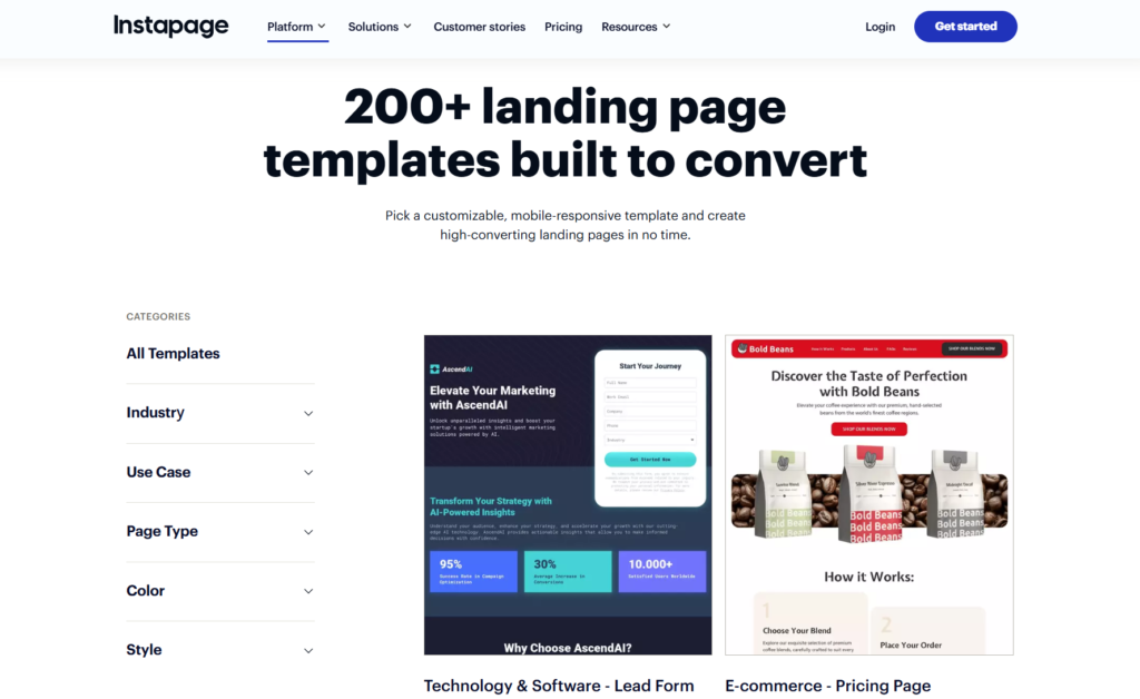 instapage landing page templates