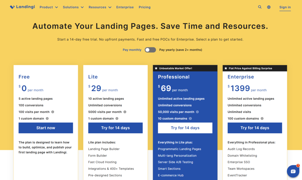 landingi pricing