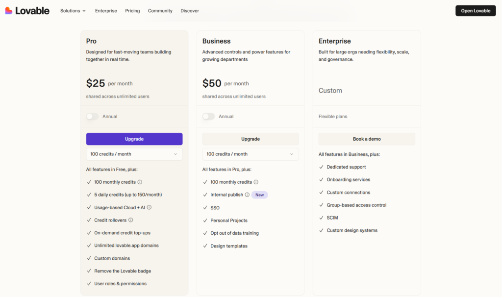 lovable dev pricing comparison with emergent sh pricing