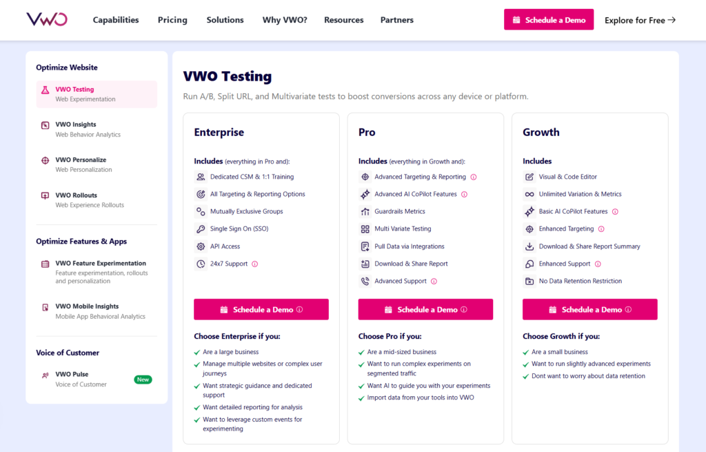 vwo pricing plans