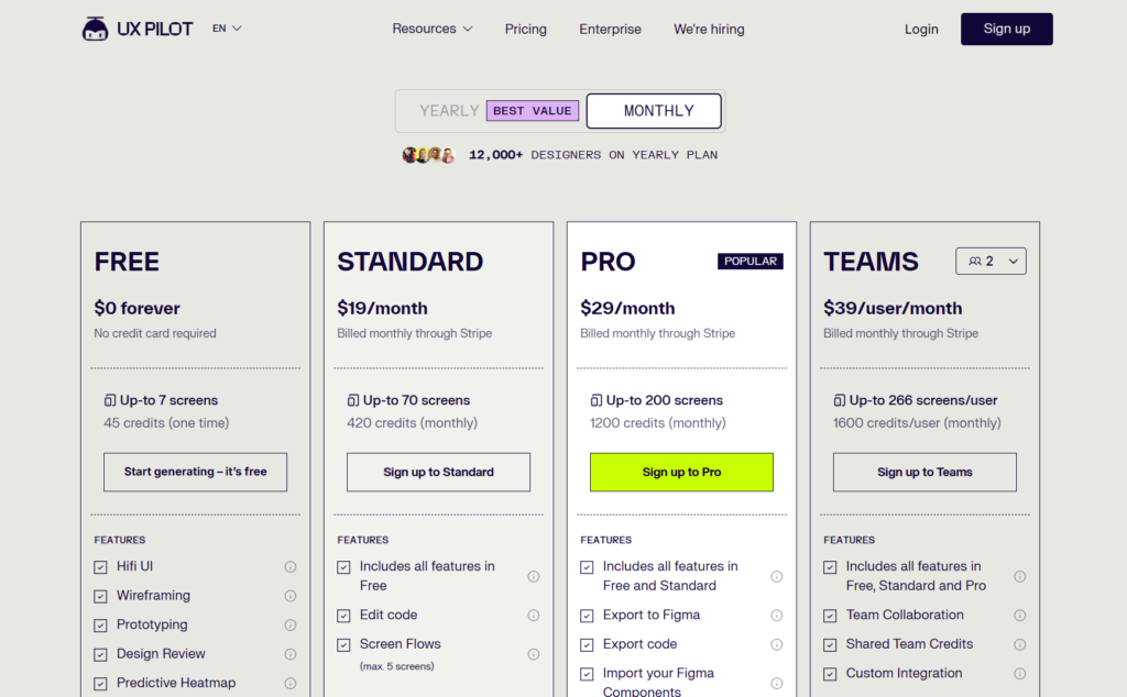 ux pilot pricing plans