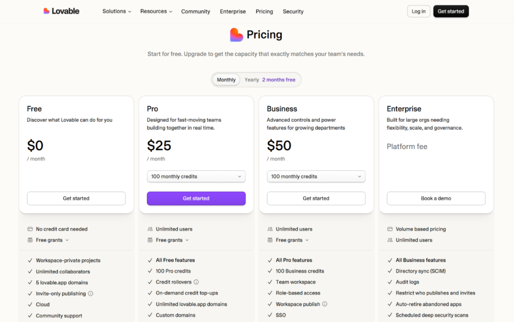 lovable pricing plans